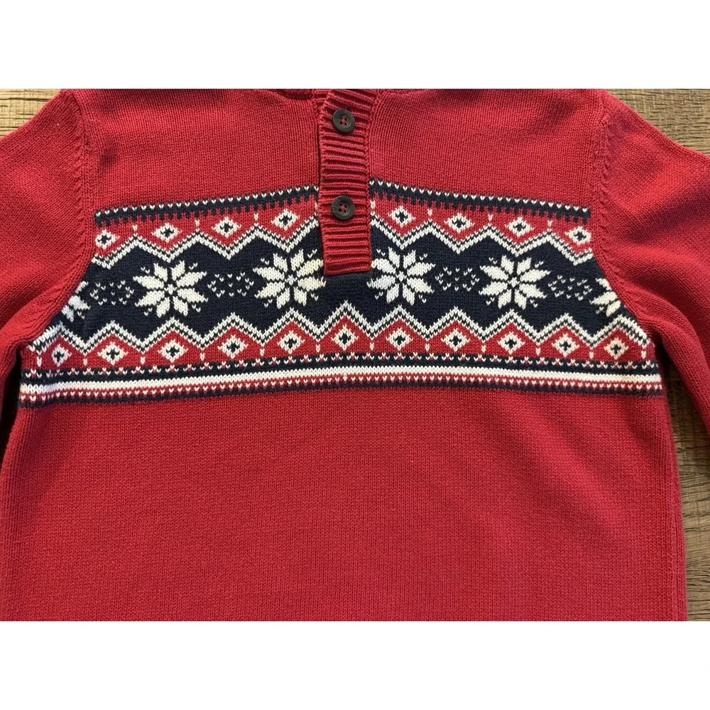 The Children's Place Boys 10/12 Red Fair Isle Sweater Mock Neck EUC
